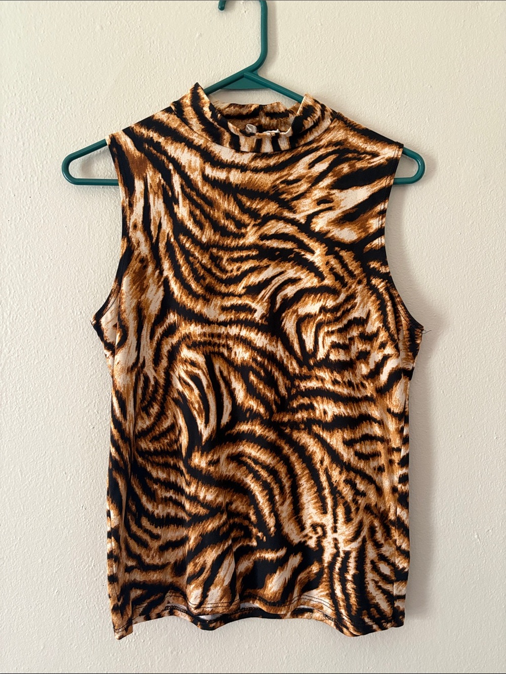 Olivia Rae Tiger-Print Mock Neck Tank Top - Black & Brown